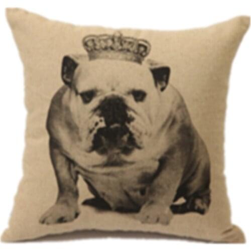New Vintage Bulldog With Crown Fashion Art Classic Decorative Car Sofa Home Pillow Case Cushion Cover Throw Sham