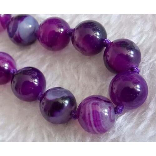 The new 10mm Charming Purple Stripe agat carnelian stone Onyx of Round Beads chain strand Necklace 17'BV285