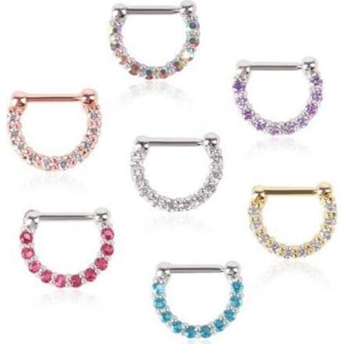 16G AAA Zircon Nose Rings Piercing Silver Color Hoop Ring Clip Body Jewelry Fake Septum Nipple Piercing Women Body Piercing