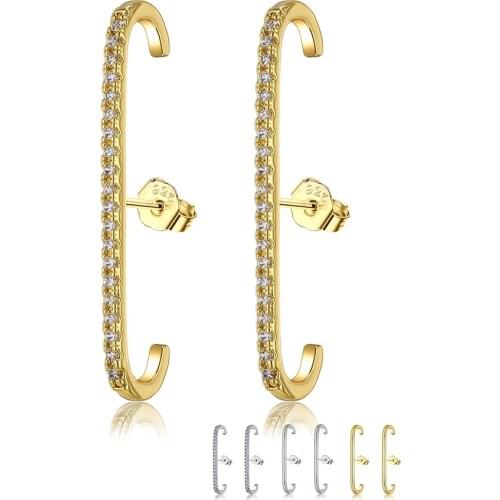 ZEMIOR Earrings For Women Single Row Gold Color Shiny Crystal Zircon Studs Earring Fashion Jewelry Birthday Gift Simple Style