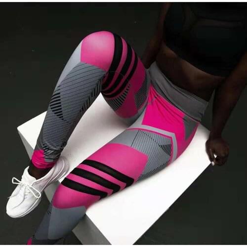 Plus Size Fitness Clothing Women Elastic Sporting Leggings Gradient Color Stripe Print Workout Legging Push Up Leggins DropShip
