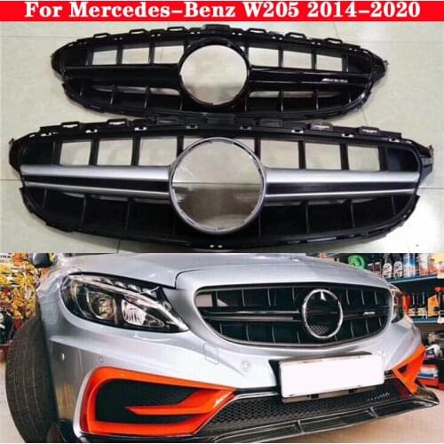 Car styling Middle For Mercedes-Benz C-Class W205 C63S 2014-2020 AMG grille Silver Black front bumper Center Grille vertical bar