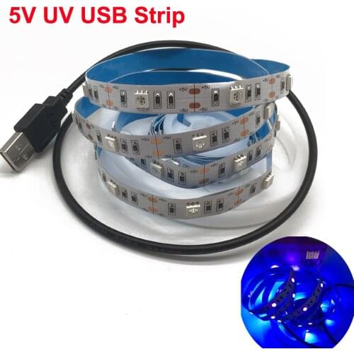 USB DC5V 5050 UV Ultraviolet purple Strip lights 30led/m Non waterproof USB 5V blacklight UV tape lamp for DJ Fluorescence party