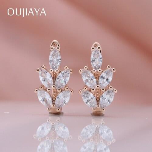 OUJIAYA Hot Drop Earrings 585 Rose Gold Lovely Natural Zircon Dangle Earrings Fashion Women Wedding Party Luxury Jewelry A187