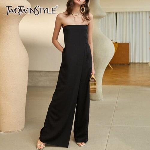 TWOTWINSTYLE Elegant Asymmetrical Women Jumpsuit Slash Neck Sleeveless High Waist Jumpsuits For Female Fashion Summer 2020 Tide