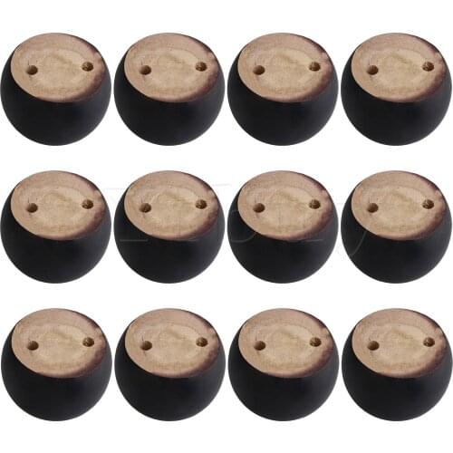 12 x Black Eucalyptus Round Furniture Legs Feet 8x5cm for Sofa Cabinet