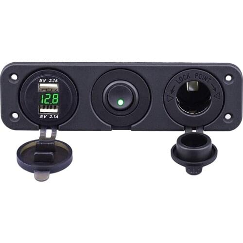 12V-14V Dual USB Charger 4.2A & LED Voltage meter displaying 12V Power Outlet ON-Off Rocker 4 IN 1 Panel for Car Marin