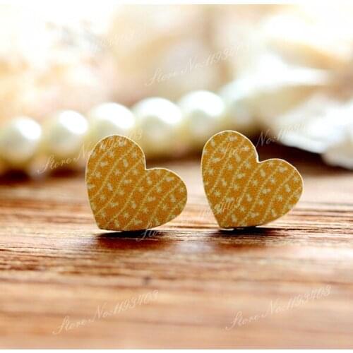 16mm Heart Shape Image Painted Wooded Laser Cut Cabochon to make Rings, Earrings, Bobby pin, pendant