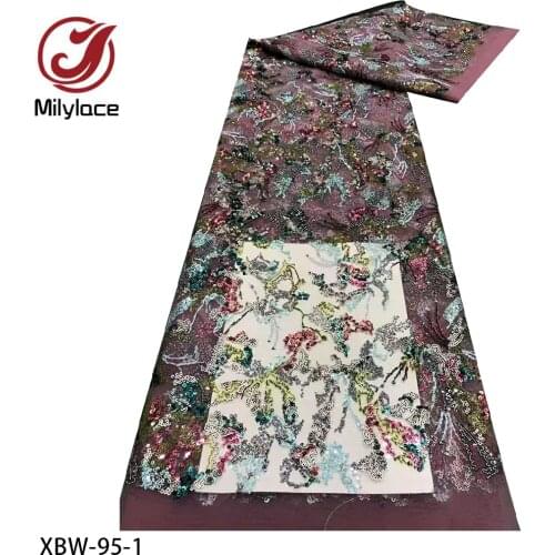 African Lace Fabric 2021 High Quality Lace with Sequins French Nigerian Lace Fabrics Party Sewing XBW-95
