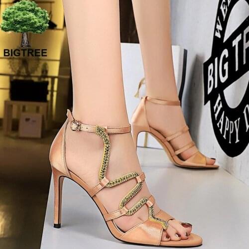 Bigtree Shoes Women Sandals 2021 Summer Ladies Sexy High Striptease Heels Pumps Serpentine luxury Brand Women Diamond Sandals