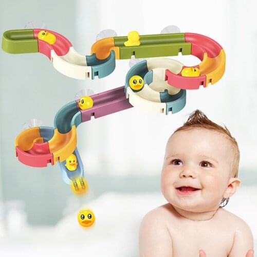 Childrens Baby Slideway Toy DIY Assembled Puzzle Play Water Track Bath Turn Music Duckling Wind Up Bathtub Playing Water Toys