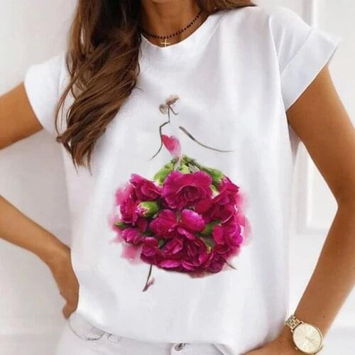 FIXSYS Flowers Dress Graphic Printed Ladies Tshirts Summer New Fashion Short Sleeve Women T-shirt Girls Harajuku Casual Tops Tee