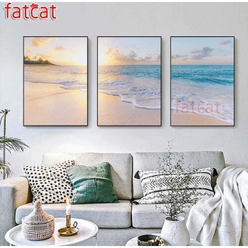 FATCAT Calm sea landscape diy 5d diamond painting full square round mosaic embroidery sale triptych kits home decoration AE2500