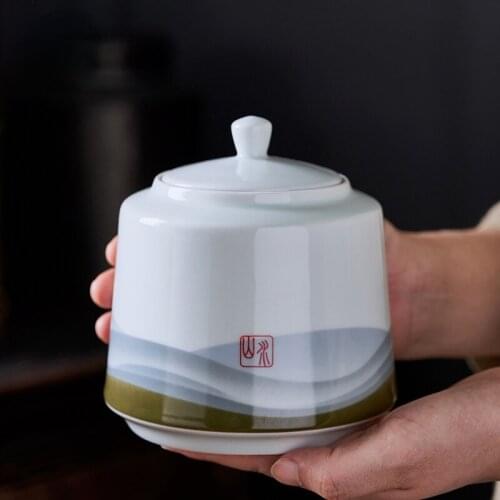 Chinese Ceramic Tea Cans Pu'er Tea Storage Cans Household Sealed Cans Green Tea Storage Jars Kitchen Storage Decorations