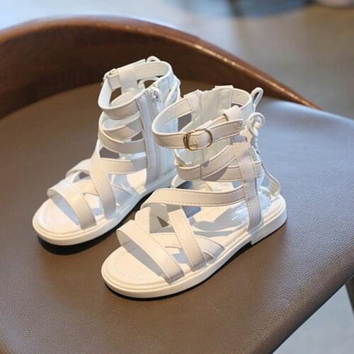 Summer Toddler Infant Kids Baby Girls Solid Colors Rubber Sandals Zipper Casual Non-Slip Gladiator Roman Shoes Cross Sandals#G4