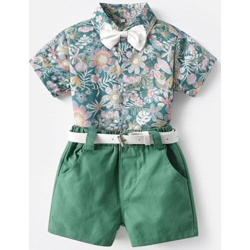 Menoea Boys Clothing Sets Summer Gentleman Suits Short Sleeve Shirt Shorts 2pcs Kids Clothes New Floral Children Clothes Suits