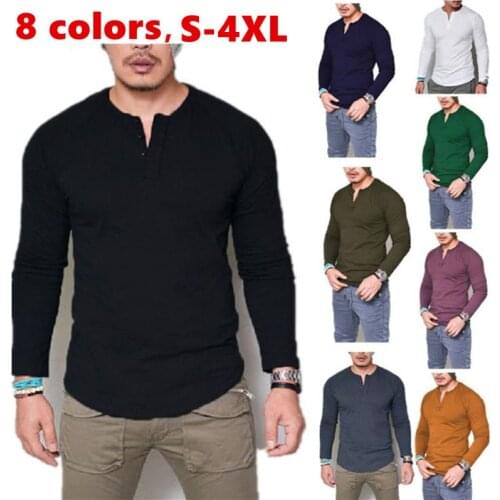 2021 Fashion Casual Men T-shirt Slim Fit Custom T-shirt Buttons Design Long Stylish Luxury V-Neck Fitness T-shirt Tee Shirt Male