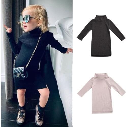 Fashion Toddler Baby Girls Turtleneck Sweater Knitted Long Sleeve Base Top T-Shirt Winter Clothes Outfit