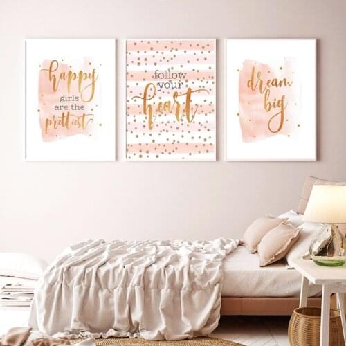 Teen Girls Nursery Wall Art Pictures Canvas Painting Rose Gold Positive Quote Prints Nordic Poster Girls Bedroom Art Wall Decor