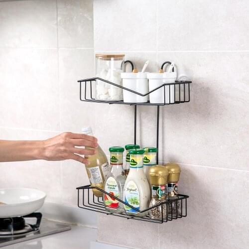 Wall Mounted Kitchen Spice Holder Rack Household Iron Sundries Storage Shelf Wall Organizer