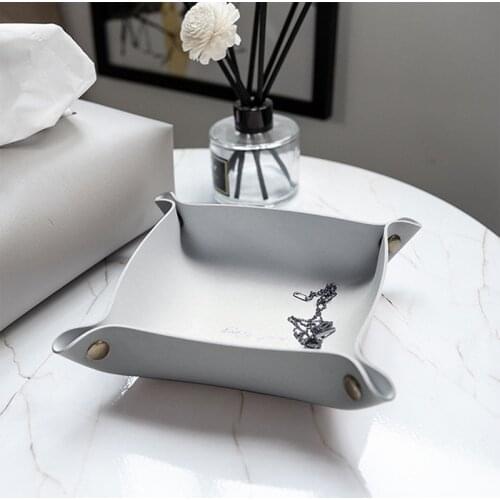 Desktop Storage Tray Leather Key Plate Home Decoration Dice Tray key Wallet Coins PU leather folding Storage Box Wholesale