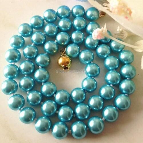 ! new Fashion Style diy 8mm Blue South Sea Shell Pearl Necklace 18" 2 pieces/lot fashion jewelry JT6441