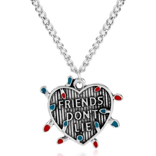 Stranger Things"Friends Don't Lie"Choker Necklace Light Bulb Letter Heart Pendant Necklace Monster Cosplay HalloweenGift Jewelry