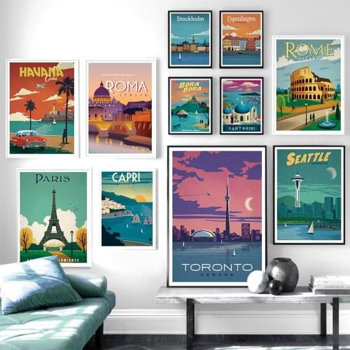 Paris Rome Toronto Seattle World Travel Wall Art Canvas Painting Nordic Posters And Prints Wall Pictures For Living Room Decor