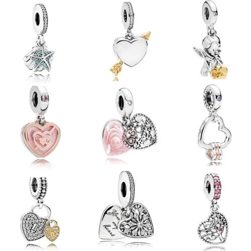 Valentines Day 925 Sterling Silver Multi Style Heart Pendant Charm with Clear CZ Beads Fit Original Pandora Charm Bracelet