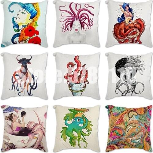 1Pcs Cartoon Miss Octopus Skeleton Pattern 45*45cm Polyester Cushion Cover Decorative Sofa Home Car Decor Pillow Cover