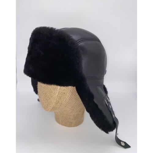 Bomber Hats sheepskin Fur EarFlap Black Mens Dad Hats Ear Flaps Snow Cap Black