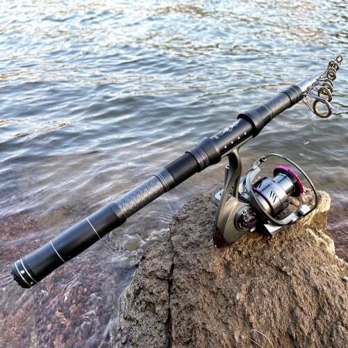 1.8-3.0m Carbon Fiber Spinning Fishing Rod Metal Spool Fishing Reel Combo Telescopic Fishing Pole Spinning Reel Kit Pescat