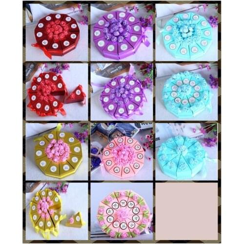 Cake Shaped Wedding Favor Candy Box Matte Paper Gift Bag With Artificial PE Rose Silk Flower For Wedding Party Supplies