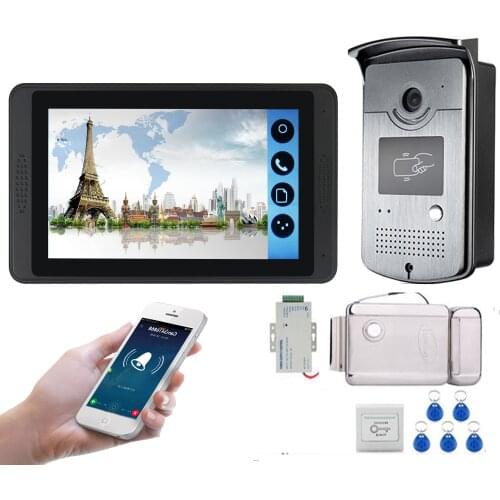 7 inch Wired Wifi Video Door Phone Doorbell Intercom + Electric Lock + Power Supply+ Door Exit for villa Video Doorbell video In