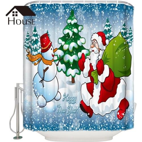 BIGHOUSES Shower Curtain Cartoon Santa Claus Decor SnowmanExtra Long Fabric Bath Shower Curtains Bathroom Decor with Hooks