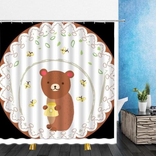 Cartoons Shower Curtains Animal Lovely Little Bear 3D Print Bathroom Home Decor Waterproof Polyester Bath Curtain With12pcs Hook