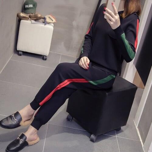 New Top Fashion Elastic Waist Knitted Casual Suit Womens Fashion Hooded Sweater And Harem Pants 2-piece Set 2020 Autumn Winter