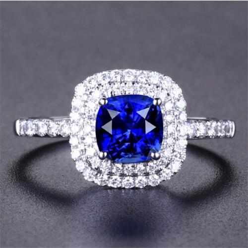 Rulalei Luxury Jewelry High Quality 925 Sterling Silver Blue AAAAA Cubic Zircon Promise Women Wedding Band Bridal Ring Gift