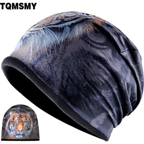 Animals 3D pattern hats for women winter Beanies Double velvet Skullies men Hip Hop cap Unisex Streetwear bone Outdoor ski hat