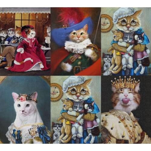 22X30CM Palace Cat Printing Litchi Pattern Leather DIY Sewing Patchwork Home Decoration Making Package Frame Painting