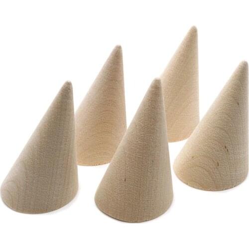 5pcs Unpainted Plain Cone Wooden Ring Jewelry Display Stand Organize Holder Ring pillow