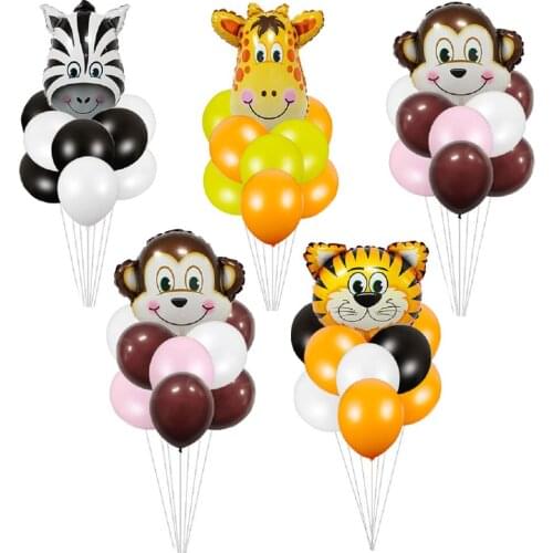 9pcs Animal Cow Zebra Lion Foil Balloons Latex Tiger Monkey Helium Balls Birthday Party Decoration Farm Animals Balls