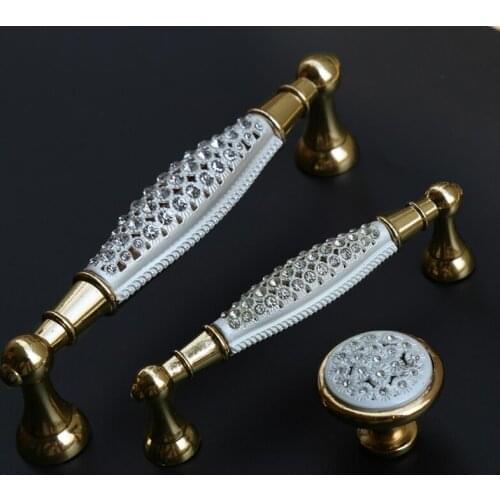 96mm 128mm glass crystal wine cabinet wardrobe kitchen cabinet door handles golden drawer tv cabinet knobs pulls fashion handles