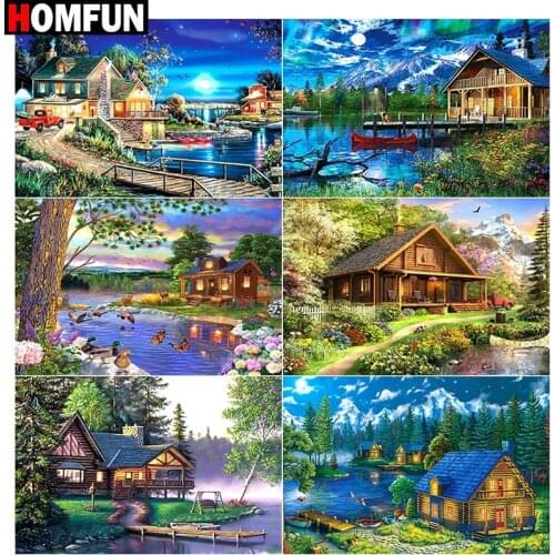 HOMFUN Full Square/Round Drill 5D DIY Diamond Painting "House landscape map" Embroidery Cross Stitch 5D Home Decor Gift