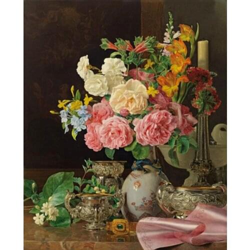 Diamond mosaic full square diamond embroidery beads Peony flower floral vase oil diamond cross stitch sets unfinish painting