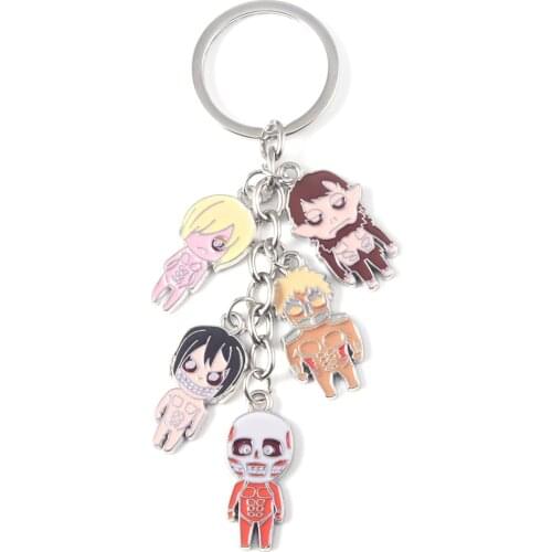 Anime Attack On Titan Keychain Armored Female Beastly Colossal Titan Cartoon Figure Keyring Women Men Pendant Jewelry