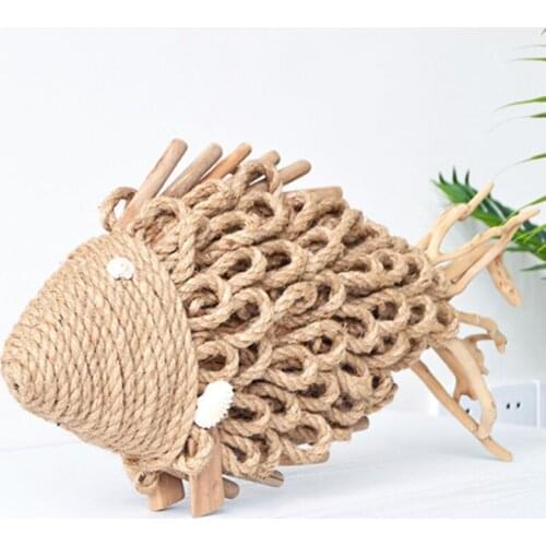 Wood Crafts Handcrafted Rope Fish Vintage Home Wooden Animal Decoration