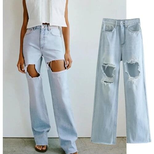 Jenny&Dave Boyfriend Jeans Summer Street Vintage Mom Jeans Woman High Waist Jeans Looose Ripped Hole Wide Leg Jeans For Women