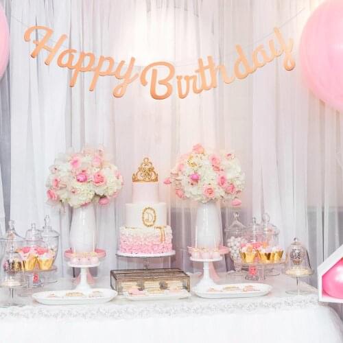 Fengrise Happy Birthday Banner Garland Rose Gold Silver Laser Bunting Hanging Flag 1st Birthday Party Decor Kids First Birthday