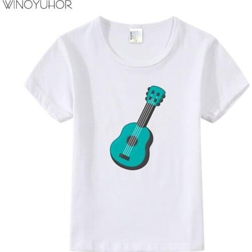 New Summer T-shirts Children Kids Tops Playing Guitar Print Tshirts Boys Girl Music Clothing Casual Short Sleeve Tees 2-9 Years